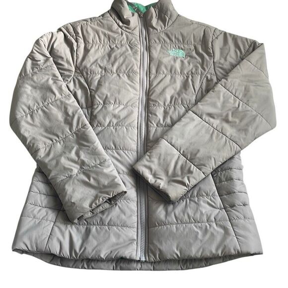 EUC! The North Face Gray Teal Mock Turtle Zip Up Puffer Jacket - Girls XL/Women’ - Picture 8 of 11